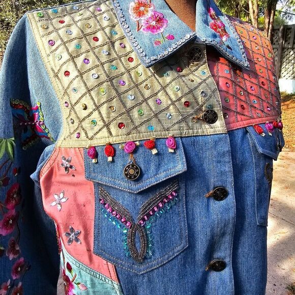 Berek Collection Jean Jacket Vintage Embroidered and Beaded Denim Size M - Picture 9 of 10